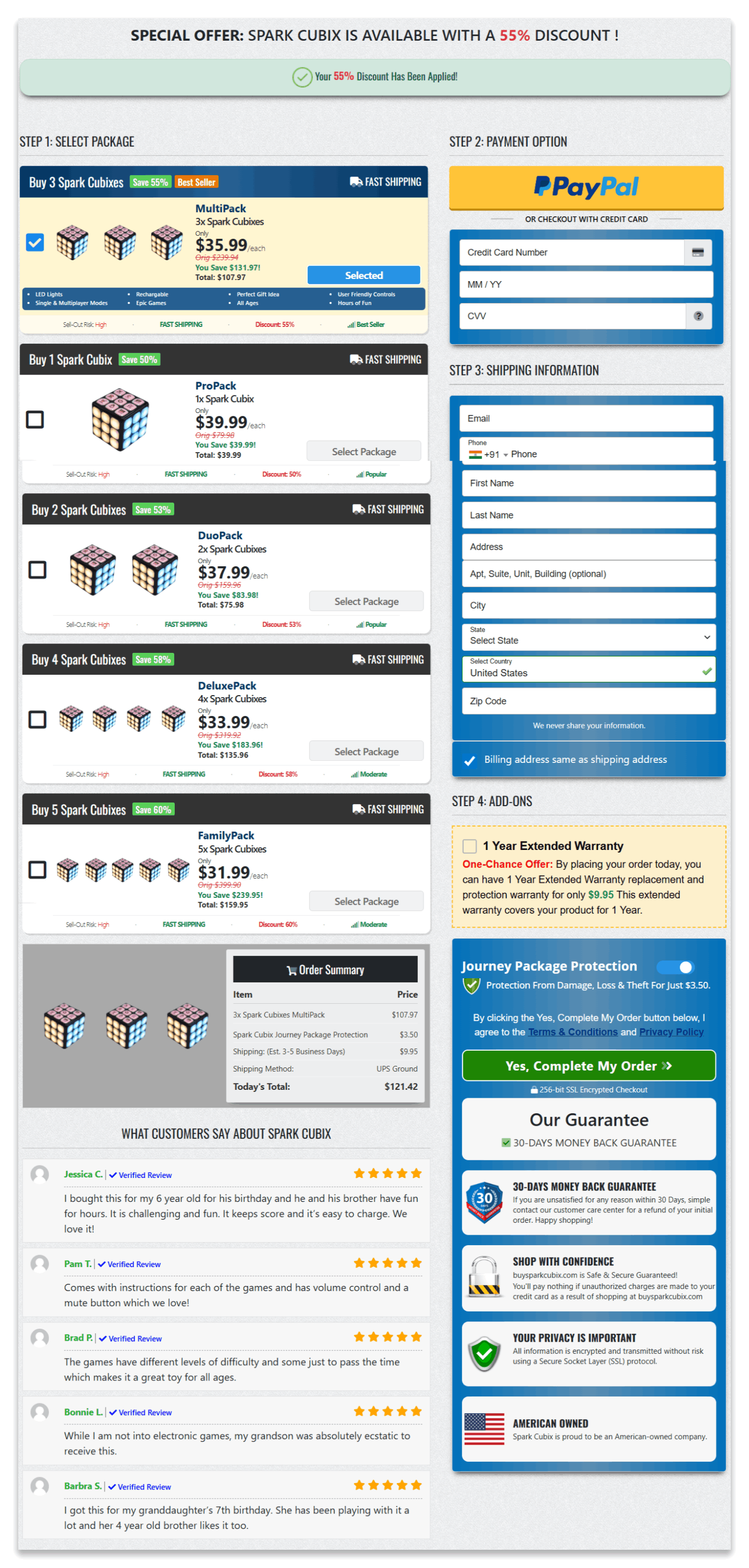 Spark Cubix secure checkout page